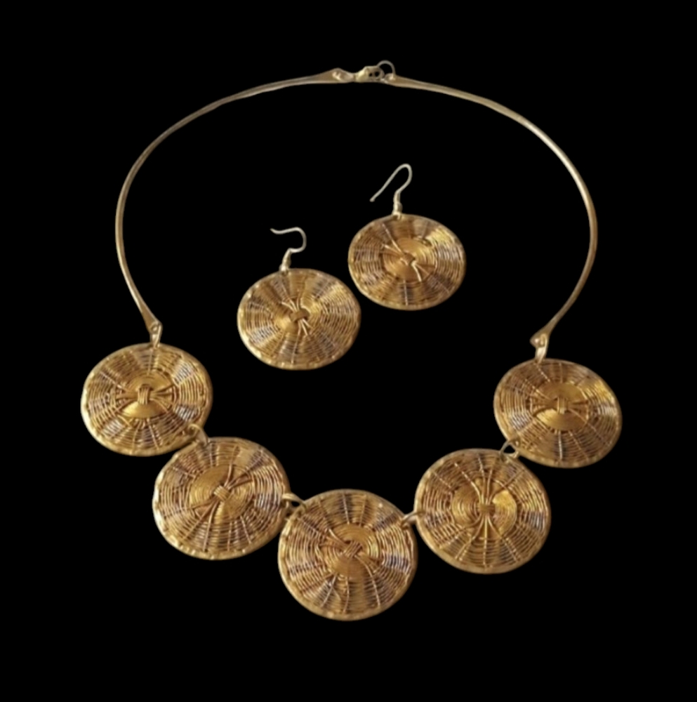 Artisan Handmade Boho Mixed Metals Woven Wire Discs Necklace Earrings